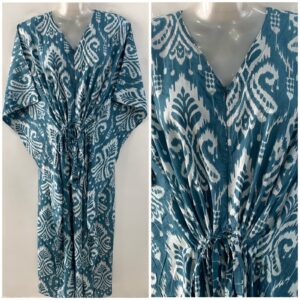 Slate Blue shade Big Design Ikkat Print Cotton Maternity Nursing Kaftan