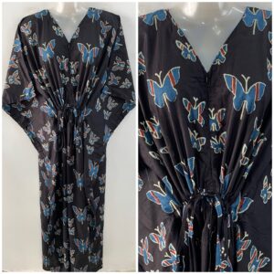 Black Shade Blue Butterfly Print Cotton Maternity Nursing Kaftan