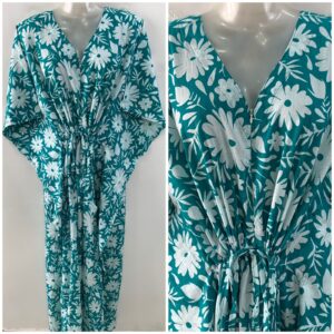 Seagreen shade Daisy Flower Print Cotton Maternity Nursing Kaftan