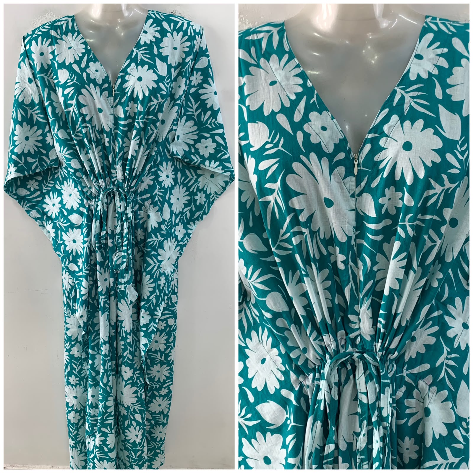 Seagreen shade Daisy Flower Print Cotton Maternity Nursing Kaftan