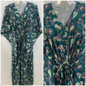 Slate Blue shade Purple Leafy Print Cotton Maternity Nursing Kaftan