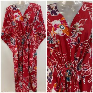 Red Shade Multicolor Flower Outliner Print Cotton Maternity Nursing Kaftan