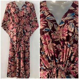 Dark Brown Shade Cactus Flower Print Cotton Maternity Nursing Kaftan
