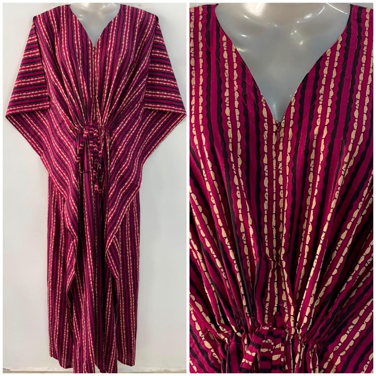 Magenta Pink Shade Linning Print Cotton Maternity Nursing Kaftan