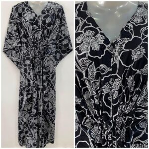 Black Shade Digital Flower Garden Print Cotton Maternity Nursing Kaftan