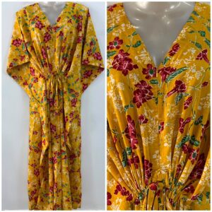 Yellow Shade Maroon Kolke Flower Print Cotton Maternity Nursing Kaftan