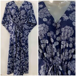 Navy Blue Shade Digital Flory Print Cotton Maternity Nursing Kaftan