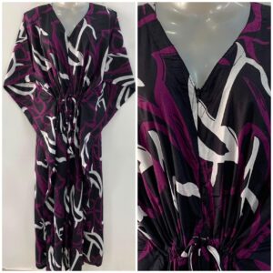 Black Shade Purple-White Abstract Print Cotton Maternity Nursing Kaftan