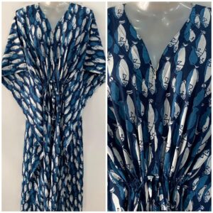 Indigo Shade Fishy Print Cotton Maternity Nursing Kaftan