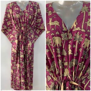Slate Purple Shade Camel-Deer Print Cotton Maternity Nursing Kaftan