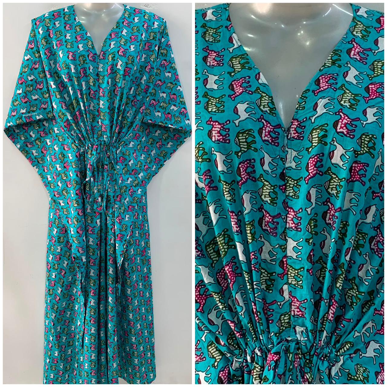 Blue Shade Stripe Camel Print Cotton Maternity Nursing Kaftan
