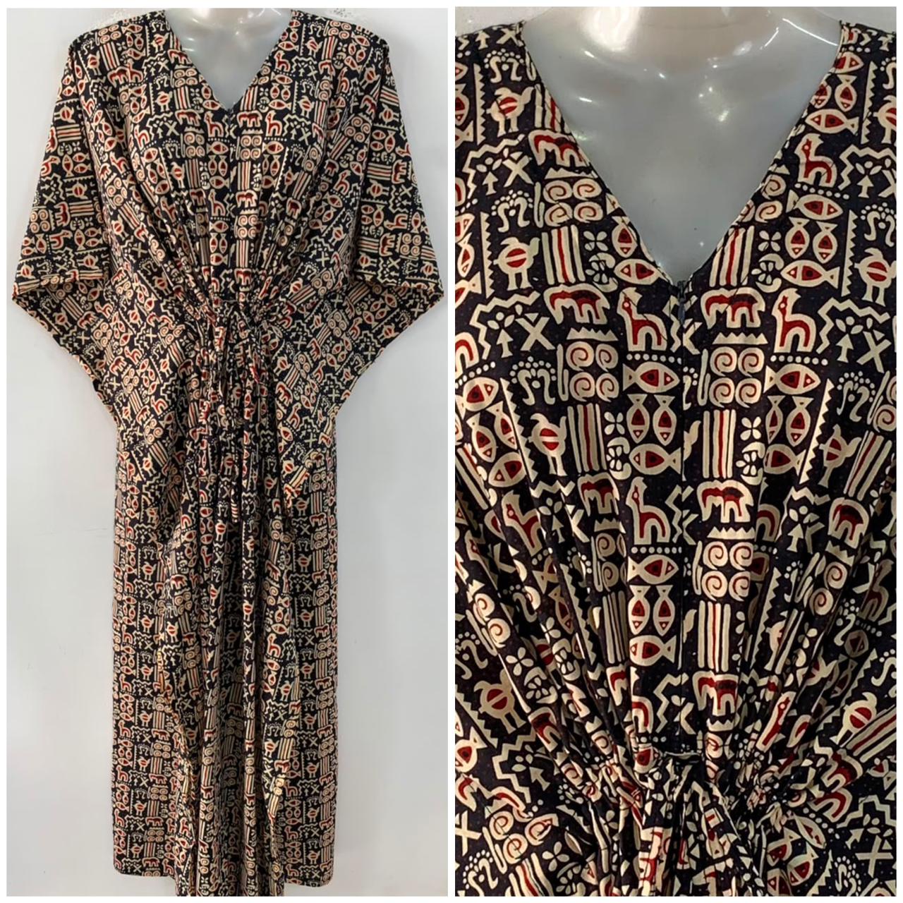Black Shade Boho Print Cotton Maternity Nursing Kaftan