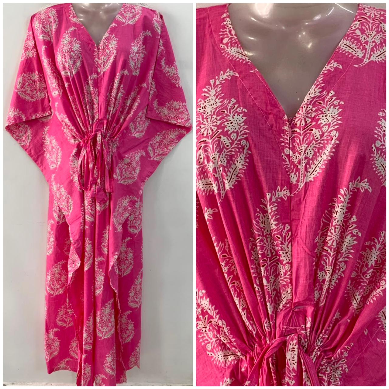Light Pink Shade Big Alp Design Print Cotton Maternity Nursing Kaftan