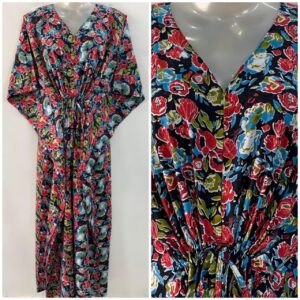 Black Shade Red Rose Garden Print Cotton Maternity Nursing Kaftan