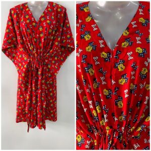 Red Shade Minnie Mouse Print Mid-Length Cotton Maternity Kaftan Dress