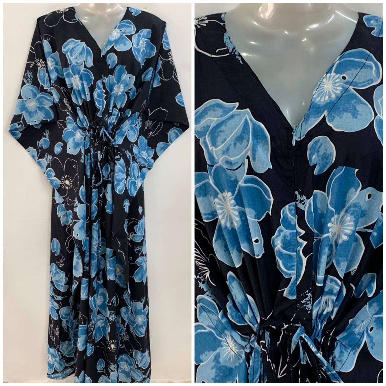 Black shade Big Blue Glowy Print Cotton Maternity Nursing Kaftan