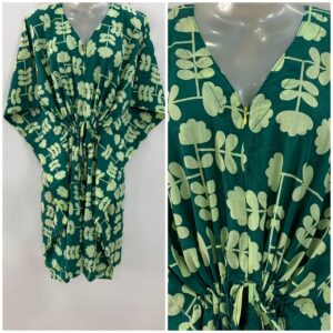 Green Shade Figure Print Mid-Length Cotton Maternity Kaftan Dress