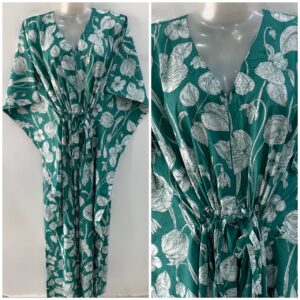 Matt Green Shade Cotton Flower Print Cotton Maternity Nursing Kaftan