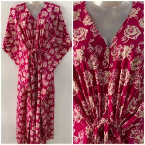 Dark Pink Shade Rose Print Cotton Maternity Nursing Kaftan