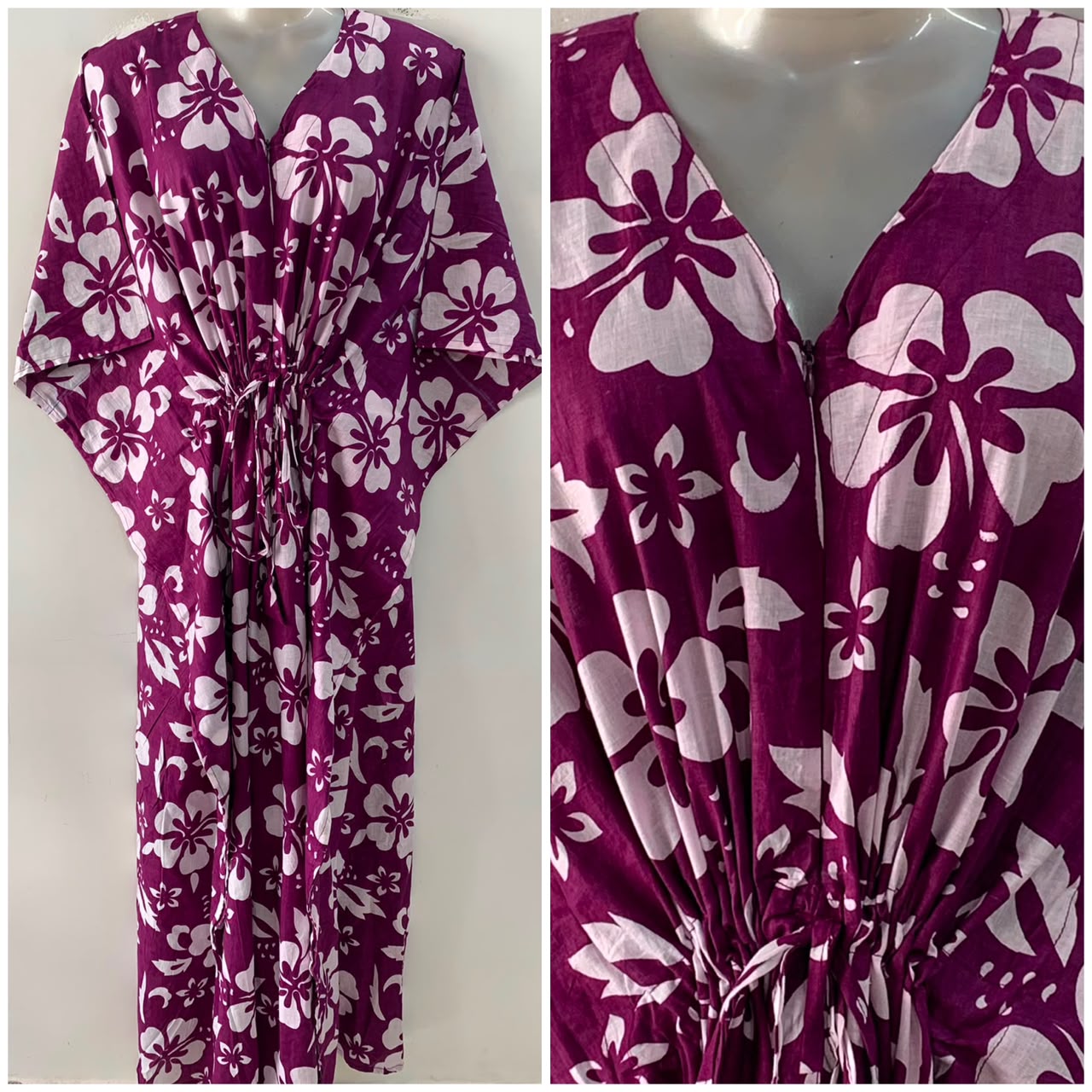 Purple Shade Daisy Outliner Print Cotton Maternity Nursing Kaftan