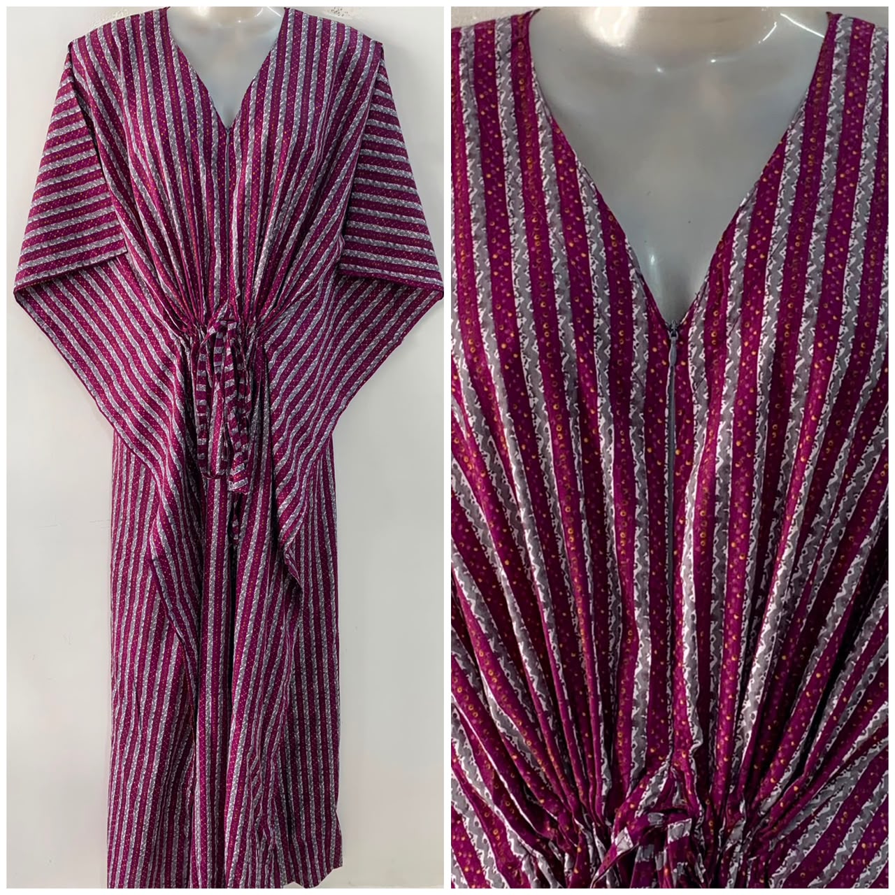 Grey-Purple Lining Print Cotton Maternity Nursing Kaftan