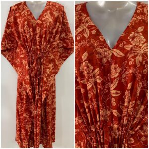 Brick Red Shade Cream Flower Jungle Print Cotton Maternity Nursing Kaftan