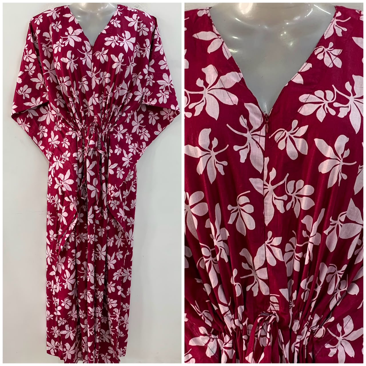 Maroon Shade Autumn Leafy Print Cotton Maternity Nursing Kaftan