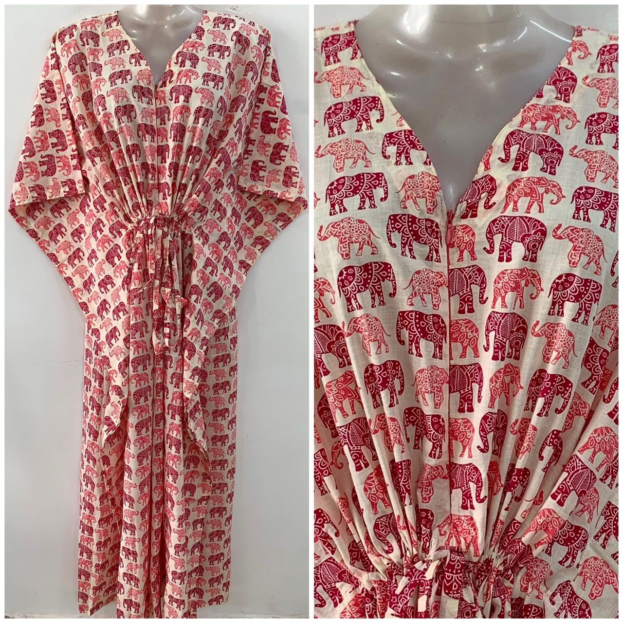 Reddish Paper Elephant Print Cotton Maternity Nursing Kaftan
