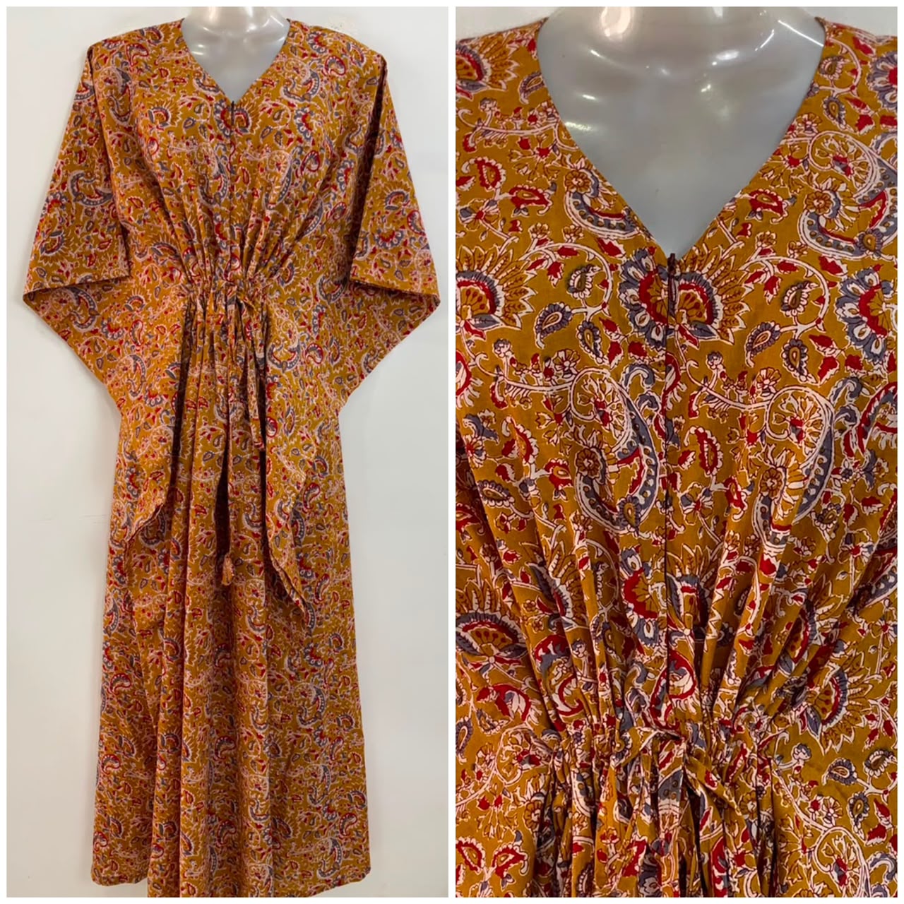 Mustard Brown Shade Kalamkari Print Cotton Maternity Nursing Kaftan