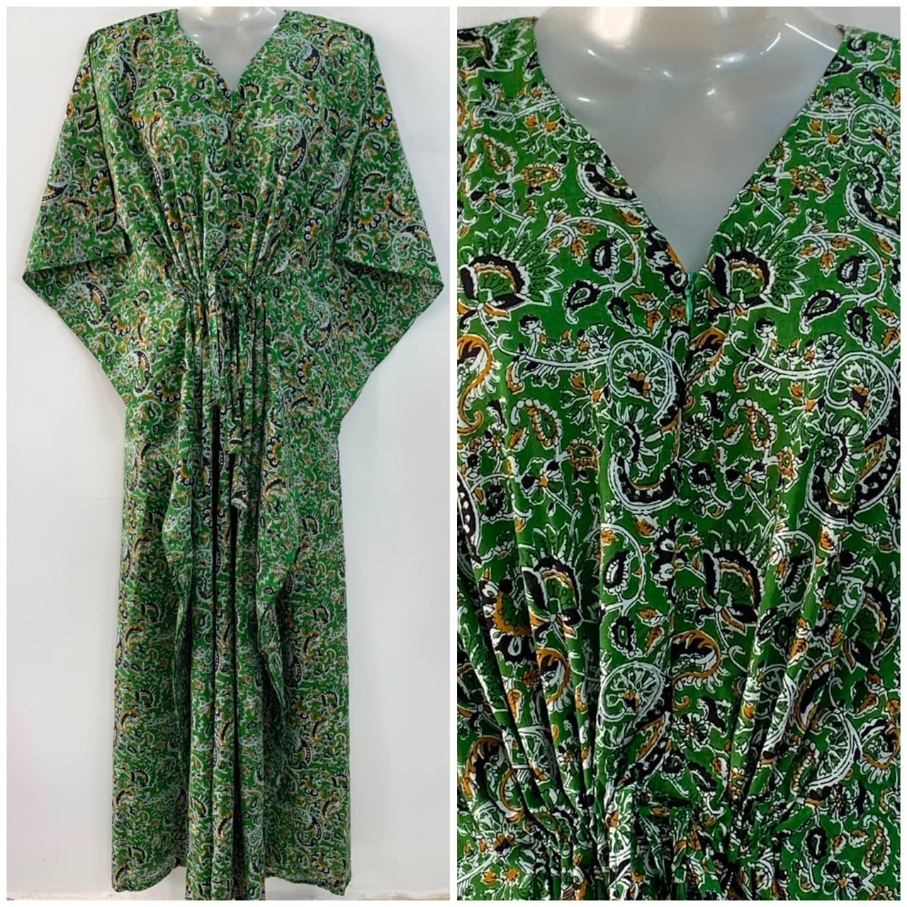 Green Shade Kalamkari Print Cotton Maternity Nursing Kaftan