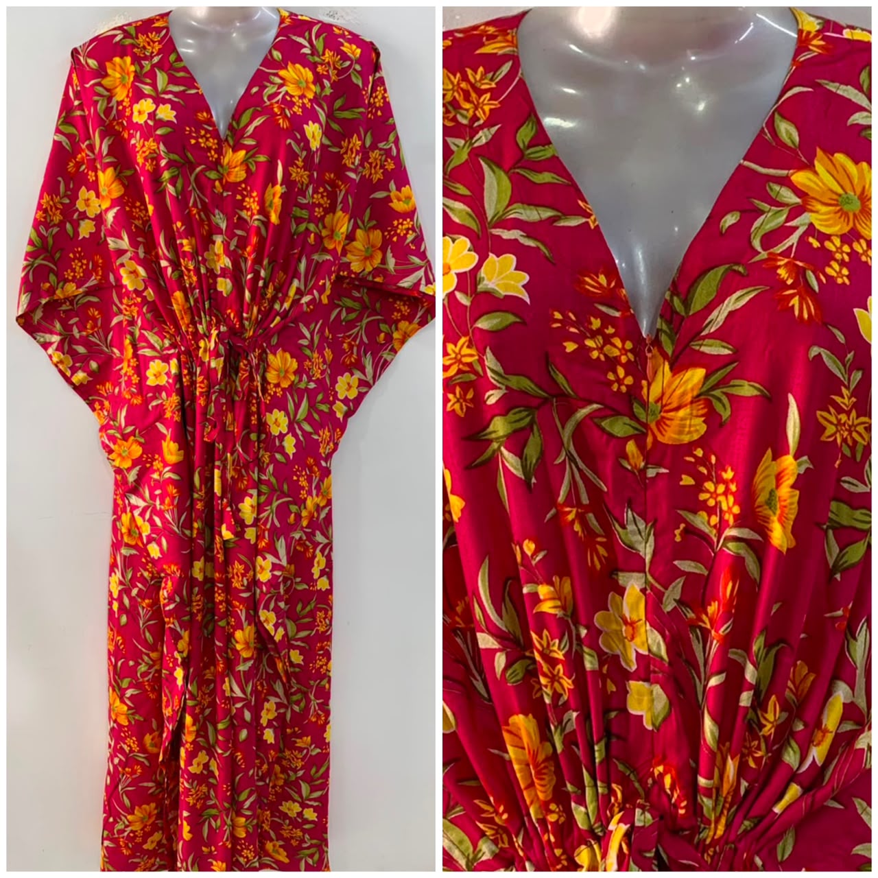 Pink shade Yellow spring flower Print Rayon Maternity Kaftan