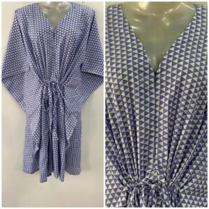 Light Purple Shade Triangular Print Mid-Length Cotton Maternity Kaftan Dress