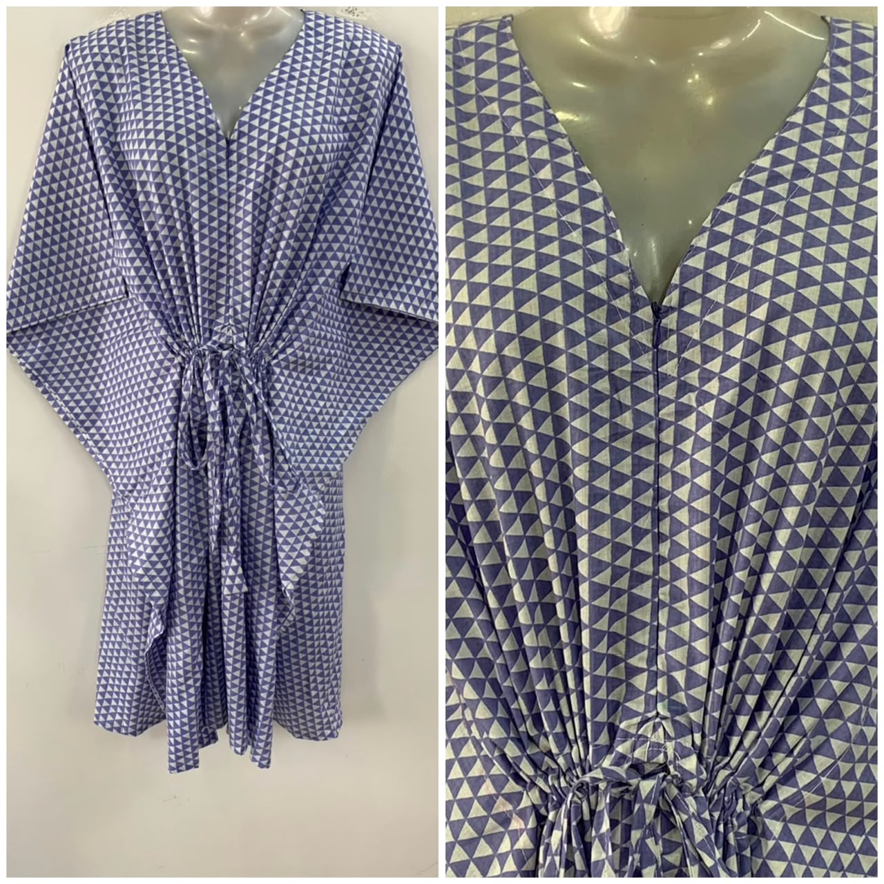 Light Purple Shade Triangular Print Mid-Length Cotton Maternity Kaftan Dress
