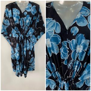Black Shade Blue Glowy Flower Print Mid-Length Cotton Maternity Kaftan Dress