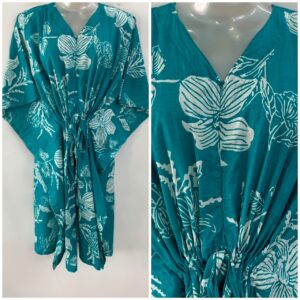 Seagreen Shade Pumpkin Flower Print Mid-Length Cotton Maternity Kaftan Dress