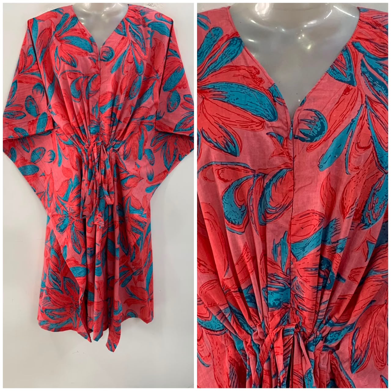Pink Shade Big Tulip Print Mid-Length Cotton Maternity Kaftan Dress