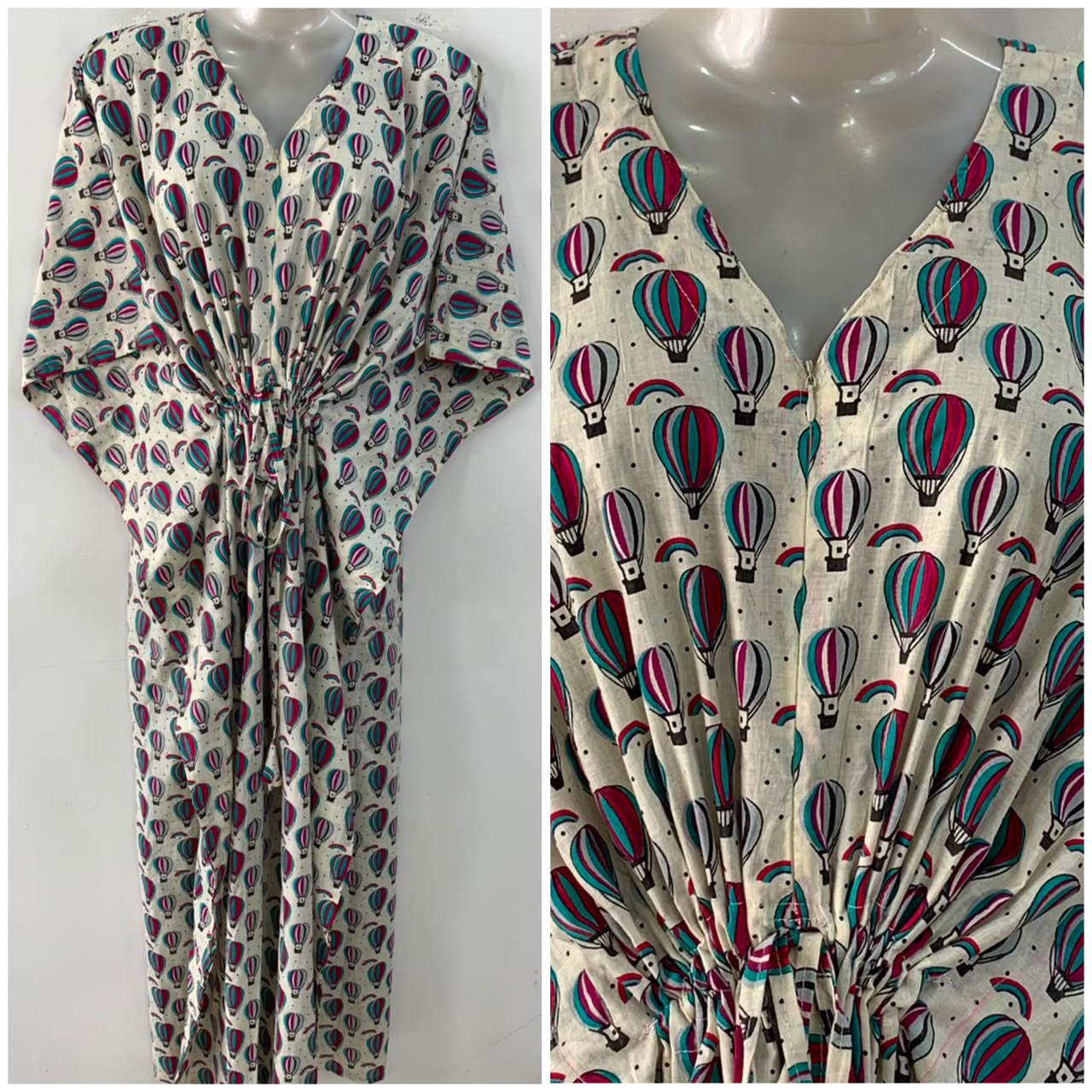 White Shade Air Balloon Print Cotton Maternity Nursing Kaftan