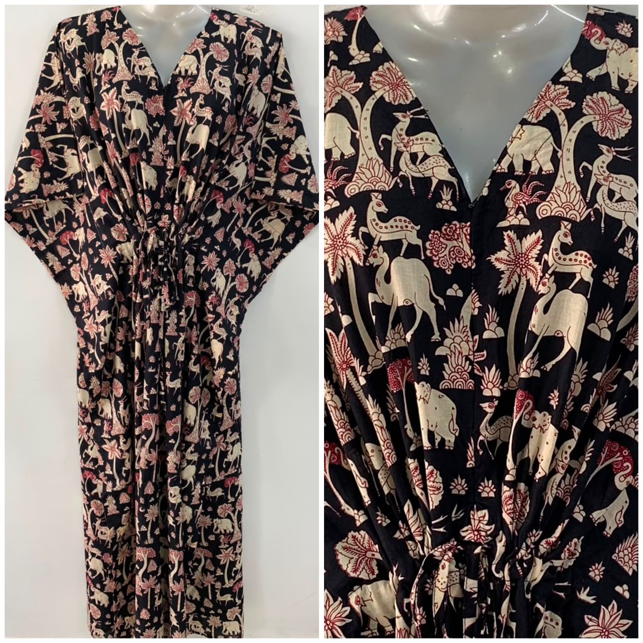 Black Shade Camel Deer Print Cotton Maternity Nursing Kaftan