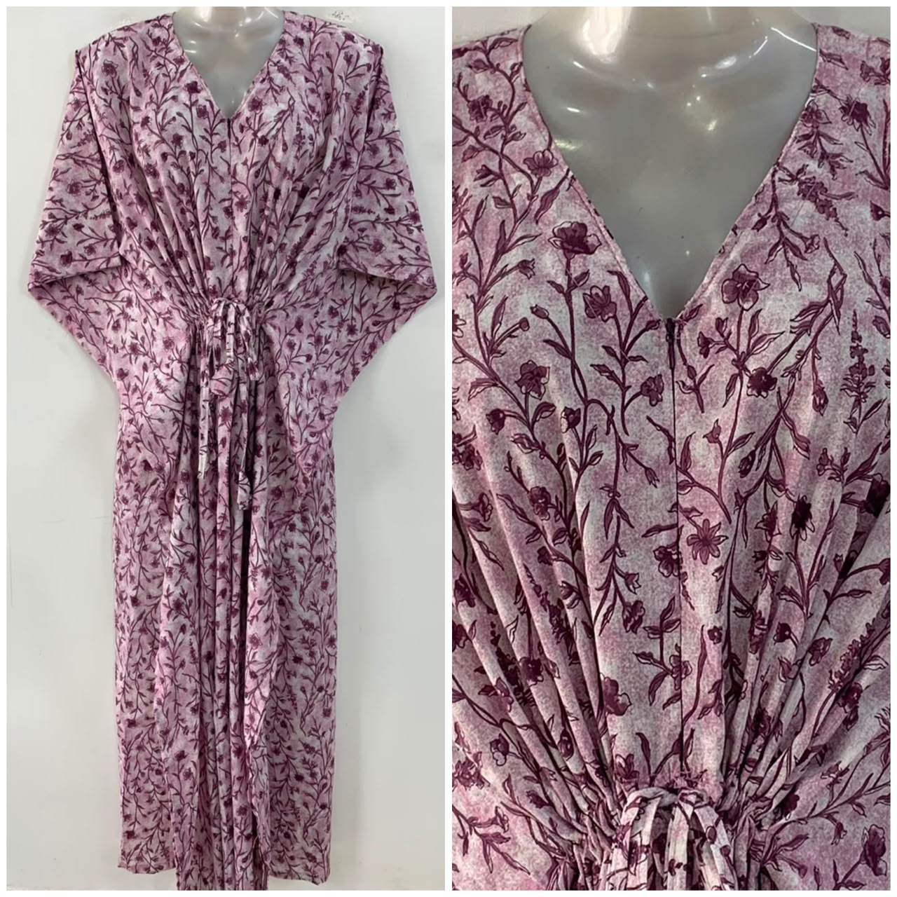 Purple Shaded Small Flower Bale Print Cotton Maternity Nursing Kaftan
