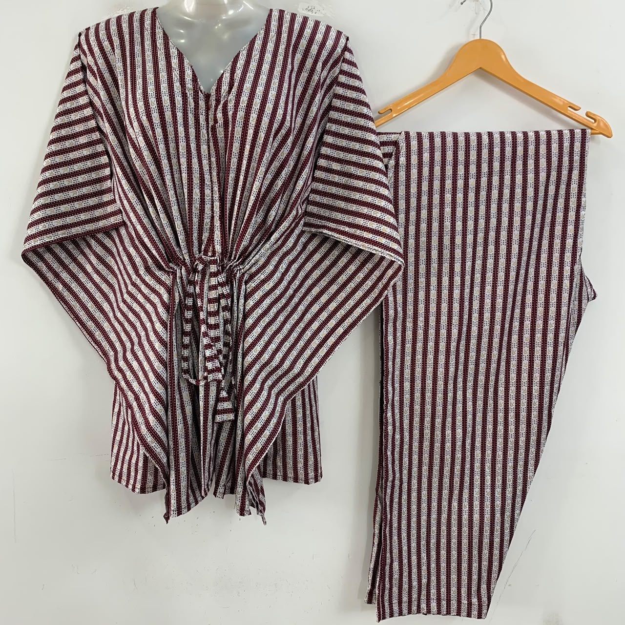 Dotted Brown Vertical Lining Print Cotton Maternity Kaftan Co-Ord Set