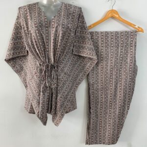 Slate Pink shade Flowery Stripes Print Cotton Maternity Kaftan Co-Ord Set
