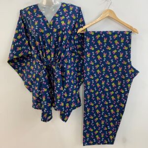 Blue Shade Minnie Mouse Print Cotton Maternity Kaftan Co-Ord Set