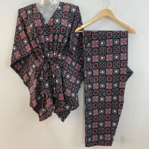 Black Shade Block Bagru Print Cotton Maternity Kaftan Co-Ord Set