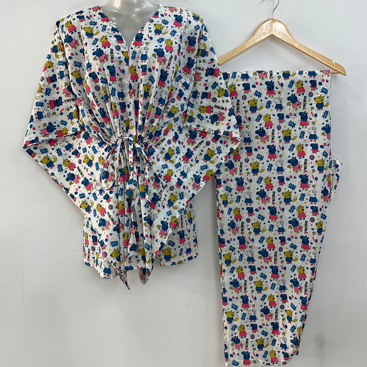 Blue Pepa Pig Print Cotton Maternity Kaftan Co-Ord Set