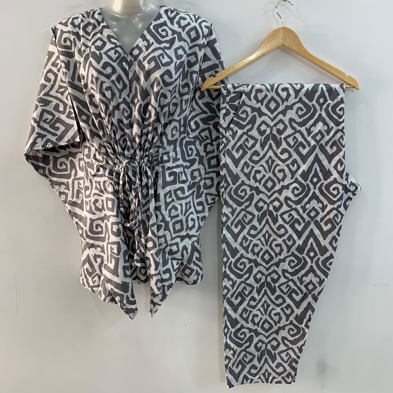 Grey Shade Moana Print Cotton Maternity Kaftan Co-Ord Set