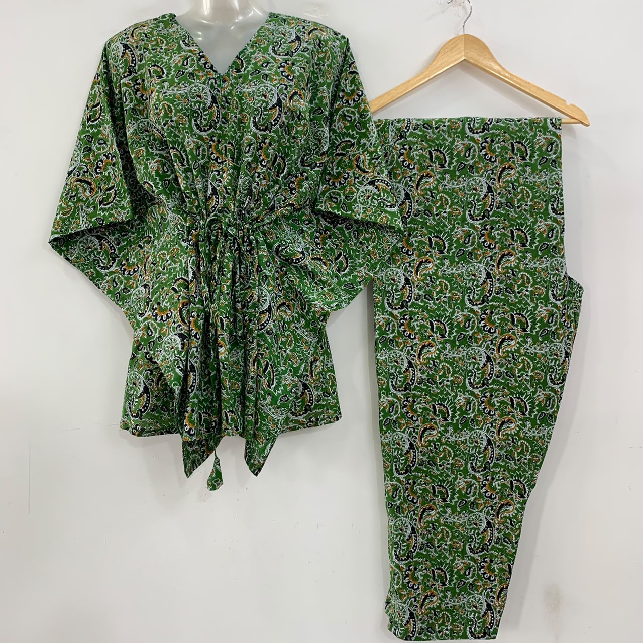 Green Shade Kalamkari Print Cotton Maternity Kaftan Co-Ord Set