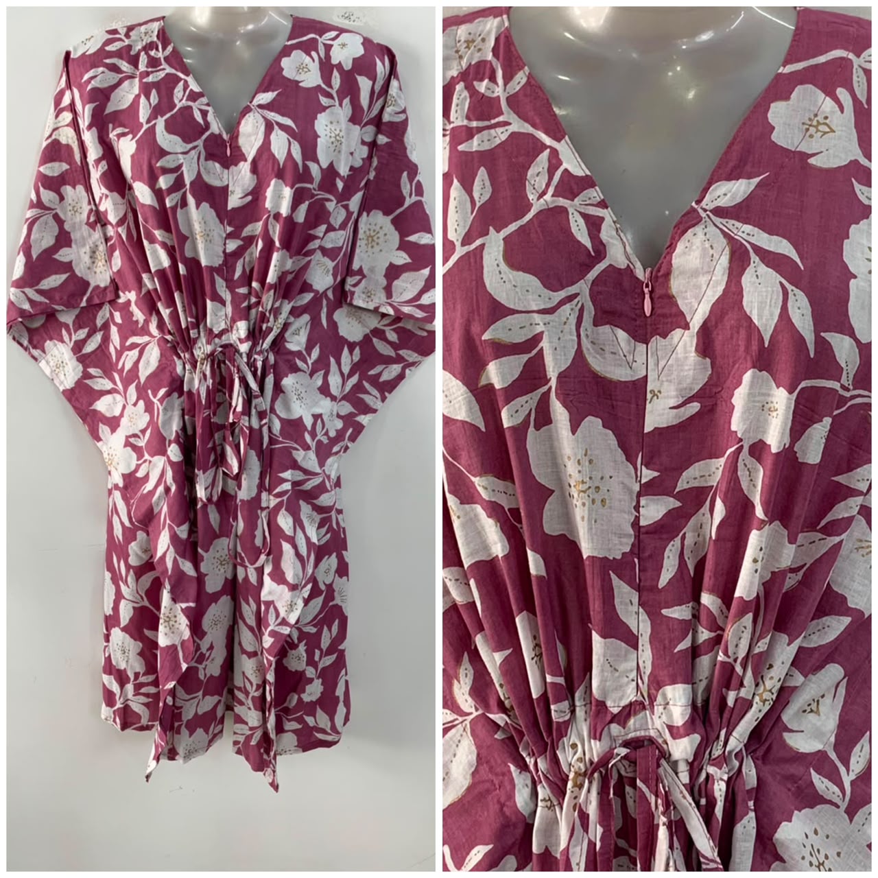 Purple shade Orchid Flower Print Mid-Length Cotton Maternity Kaftan Dress
