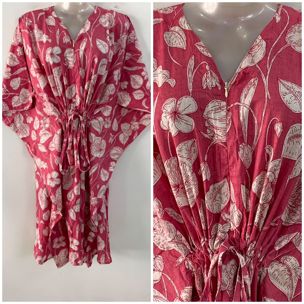 Pink shade Cotton flower Print Mid-Length Cotton Maternity Kaftan Dress