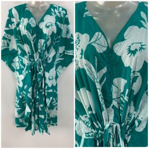 Green shade Pansy Flower Print Mid-Length Cotton Maternity Kaftan Dress