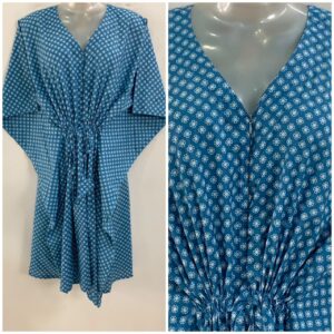 Blue shade Small Tiny Flower Print Mid-Length Cotton Maternity Kaftan Dress